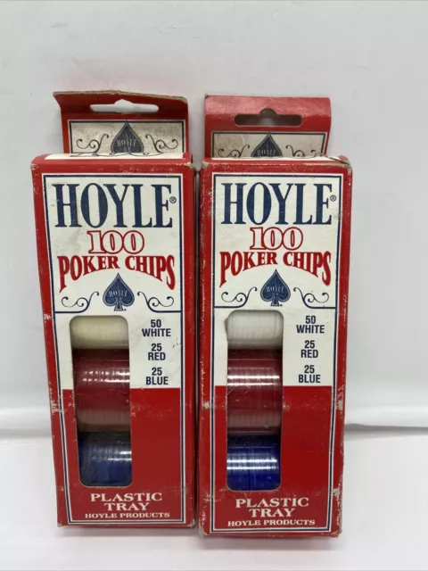 HOYLE POKER CHIPS 100 Tray Vintage 1992 RED WHITE BLUE Made in USA LOT OF 2 NEW