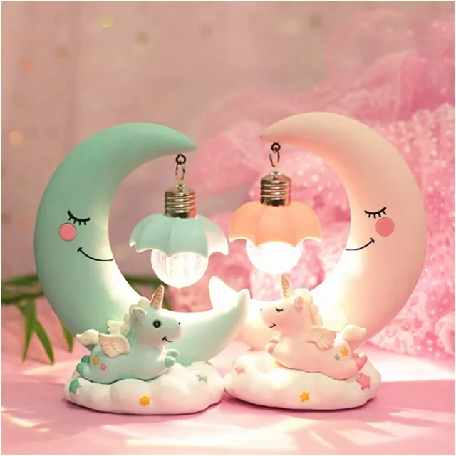 Cute Moon Unicorn Cartoon Led Light Lamp Night Girls/Boys Baby Unicorn Resin Orn