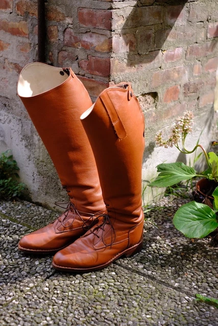 MEN’S BROWN LEATHER Riding Boots Tall Lace-Up Equestrian Vintage Style ...