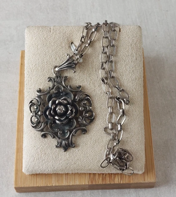 Pendentif Ancien Art Nouveau 1900 - Feuilles Et Fleurs De Lierre En Argent - Travail Français