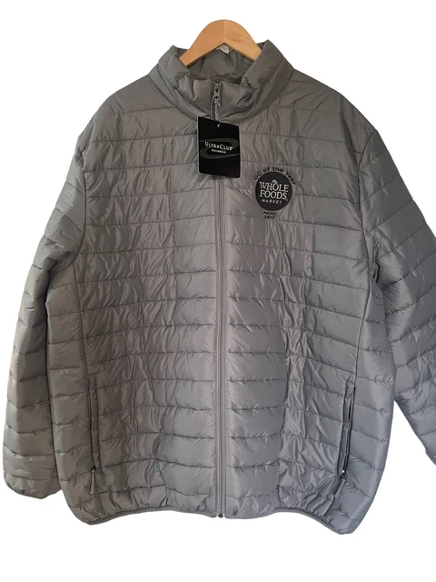 Ultra Club Men Puffer Coat Gray Quilted Polyester Jacket New sz 3XL Embroidered