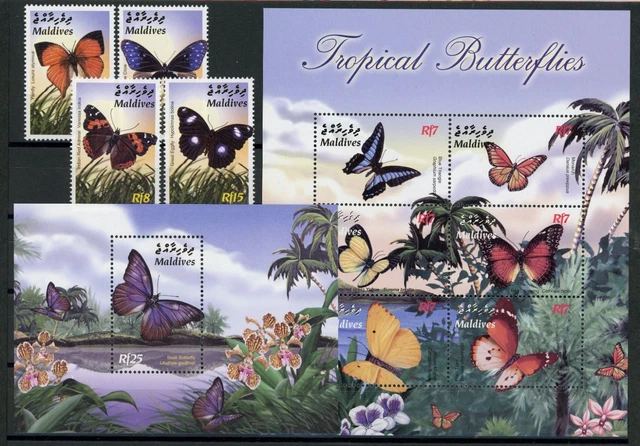 Malediven 4188-4191 + KB 4192-4197 + Bl. 550 postfrisch Schmetterling #HF402