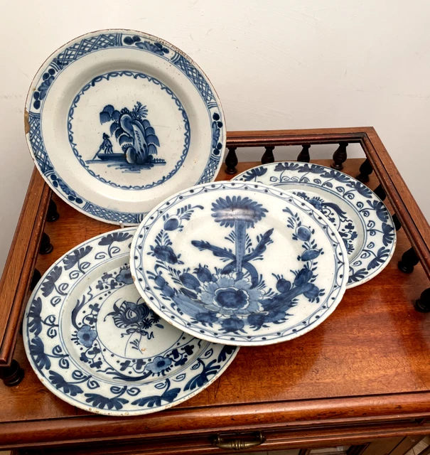 FOUR ANTIQUE 18THC Dutch English Delft Pottery Plates £111.00 - PicClick UK