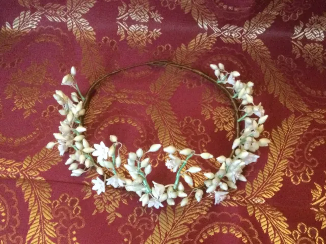 ancienne  couronne de mariée/diadème fleurs et  perles de cire époque 1920