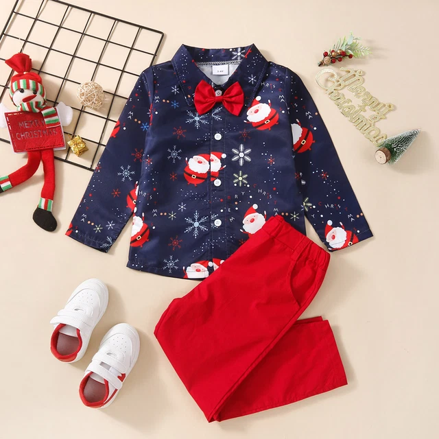 Toddler Kids Baby Boys Bowknot Gentleman Santa Tops Pants Christmas Outfit Set