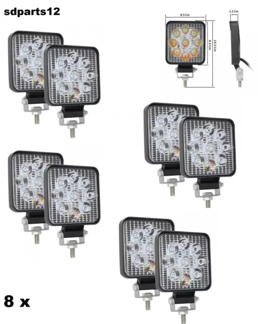 8 X 27w Luce Faro 12v Lampada Lavoro Faro Quadrato 9 Led Auto Barca Camion Suv