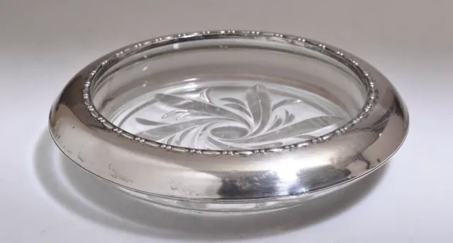 Vintage Large Amston Sterling Silver 146 Swirl Crystal 6 3/4" Coaster Wine etc.