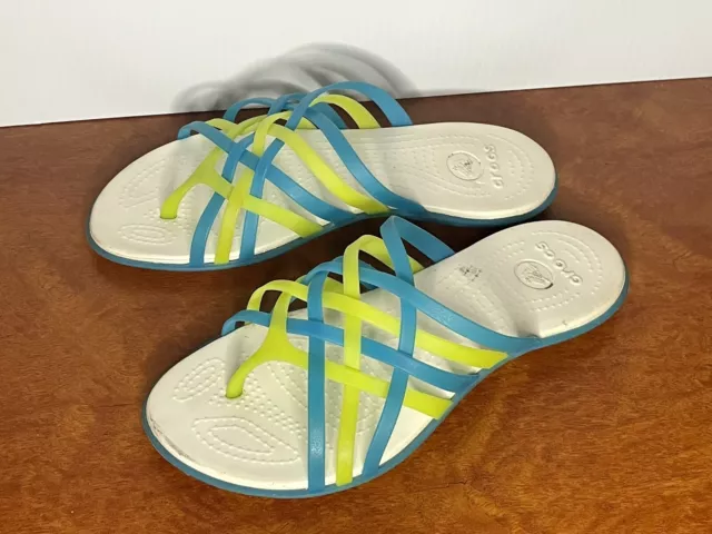 Crocs Huarache Flip Flops Women's Size 6 Jelly Blue Green Strappy Sandals