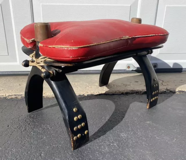 RARE Camel Leather Saddle Stool Ottoman Bench Seat  Foot Stool Morocco Vintage