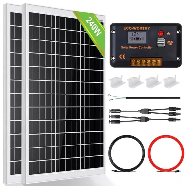 Kit de panneau solaire 200W 240W +30A Contrôleur + Câble Solaire + Montage en Z