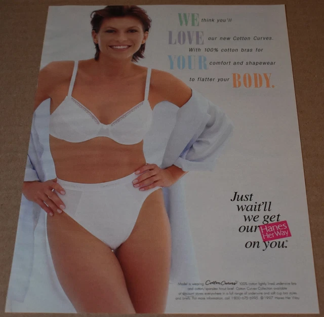 1997 Print Ad We love your body Hanes Her Way bra panty lady smile style fashion