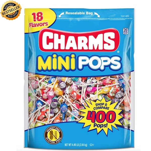 Tootsie Roll Charms Mini Pops 18 Flavors, 400 Count Individually Wrapped Peanu..
