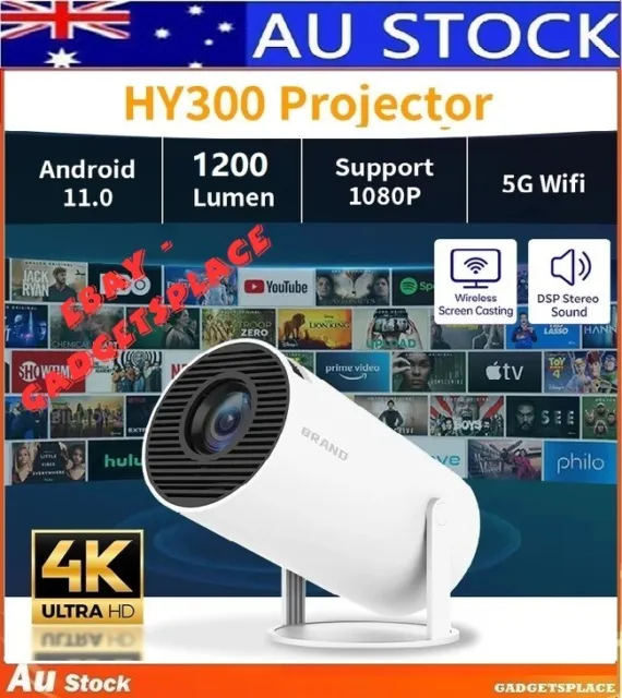 Mini Projector, HY300 Auto Keystone Correction Portable Projector, 4K 1080P  Smart Projector with WiFi, Round Design, Home Video Projector 