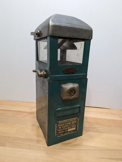 Vintage Main Fare Box Supply Co Fair Bus Trolley Token Coin Money Box With key