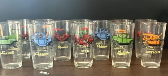 Vintage Mid Century Hazel Atlas Old Cars Drinking Glasses - Set Of 12