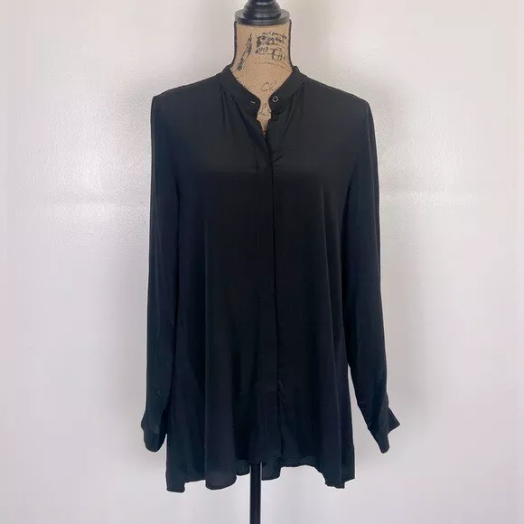 Eileen Fisher Silk Tunic Top Size S Color Black Chiffon Sheer Long Sleeve