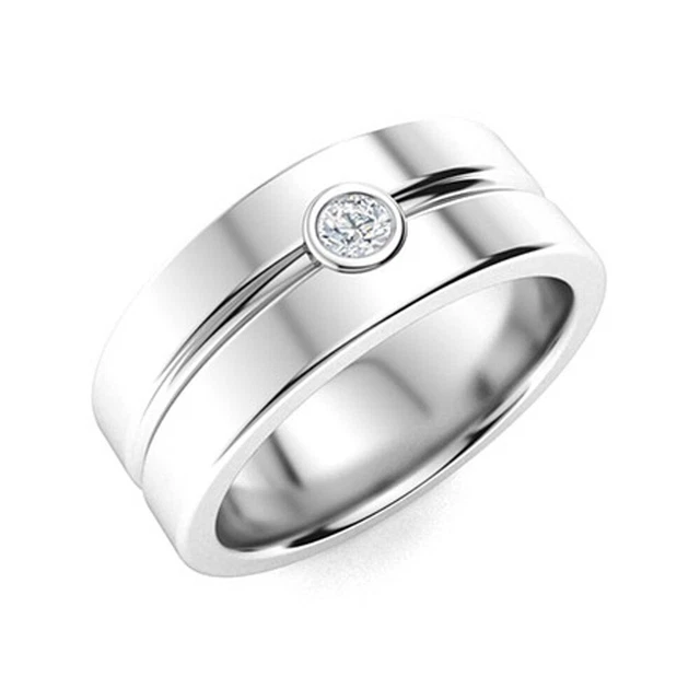 Solide 950 Platine Homme Solitaire Bande Rond Coupe 0.10 Carat Véritable Diamant