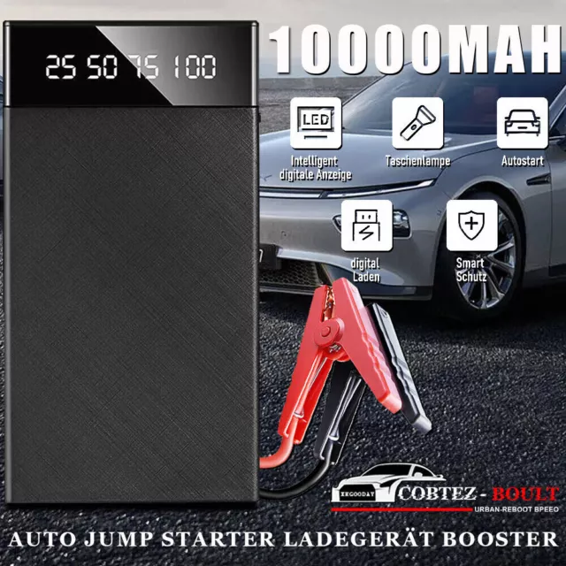 Auto Starthilfe 10000mAh 400A Jump Starter Ladegerät Booster KFZ Handy Powerbank