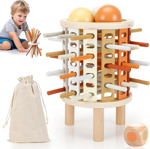 Mystooy Giochi Montessori Legno Bambini 3 4 5 6 7 8 9+ Anni Regalo, Torre Gioco da Tavolo con Bastoncini Colorato e Dadi, Giochi Educativi di Famiglia Regalini Festa Compleanno Bambina Bimbo