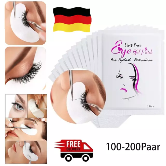 200 PAAR Augenpads Wimpernverlängerung Augen Gel Pads Hydrogel Eyepads fußelfrei