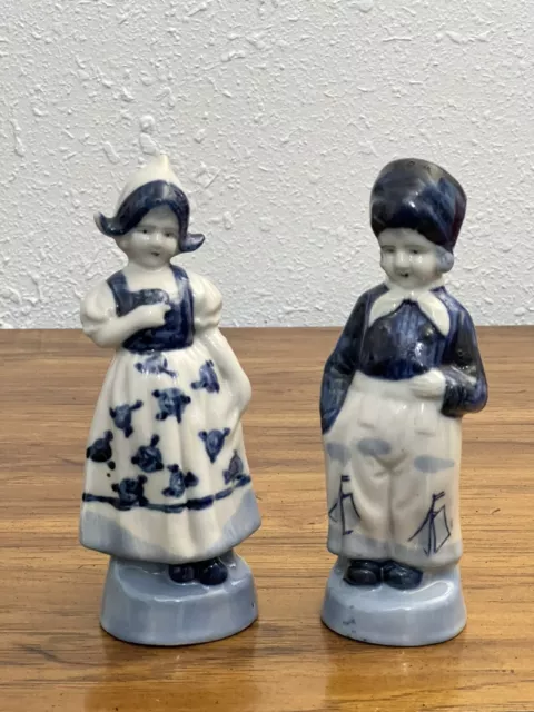 Vintage Blue White Dutch Boy Girl Porcelain Figurines Delft Style – Japan