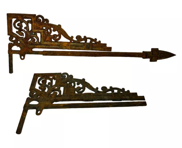 Lot of 2 antique ornate Curtain Rods Cast iron Swing Arm extendable c