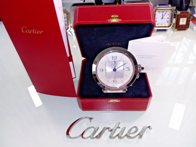 *** Cartier Pasha Jumbo Desk Alarm Clock with Box and booklet Manuel Mint  ***
