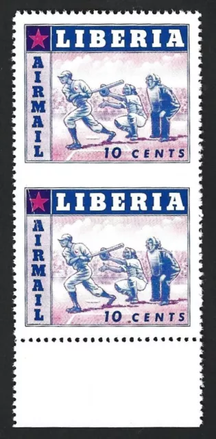 Liberia #C88 1952 Sports 10c IMPERF BETWEEN pair with YELLOW OMITTED MNH