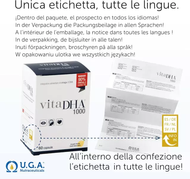 Vitadha 1000 - 90% Omega-3 Come TG | DHA 500 Mg per Perla | Certificato 5 Stelle 3