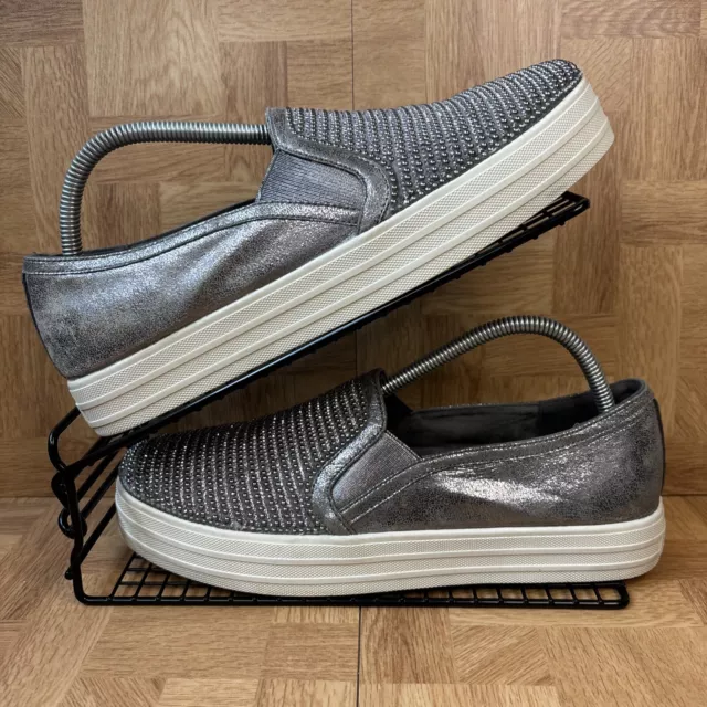 SKECHERS SHINY DANCER Silver Pewter Embellished Slip on Sneakers Shoes UK 5 25.00 PicClick UK