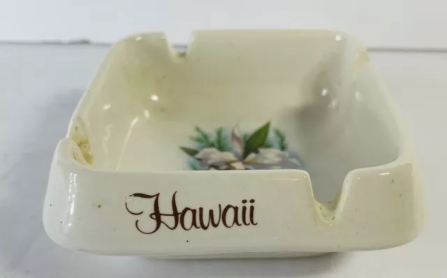 Vintage Treasure Craft of Hawaii Souvenir Ashtray Trinket Dish Orchid