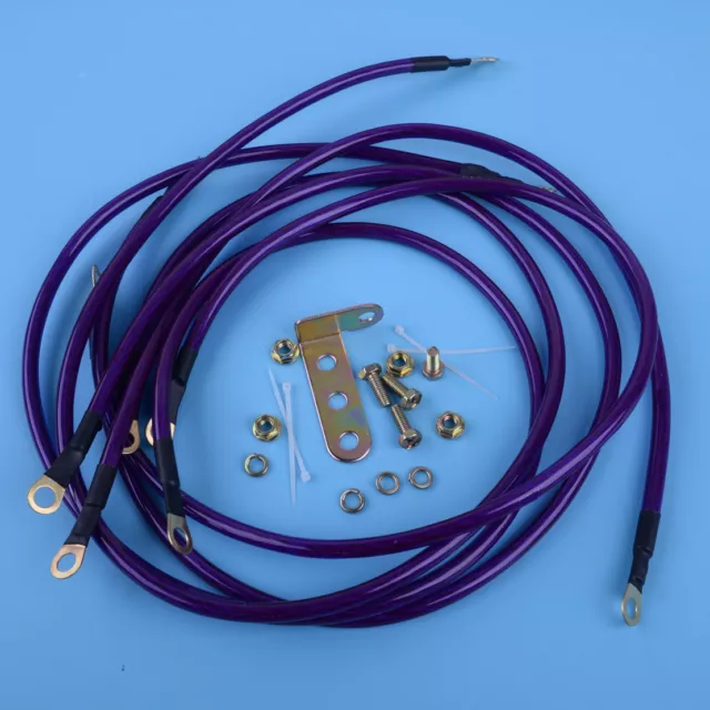 5x Universal 5-Point Purple Battery Ground Grounding Cable Earth Wire System Kit