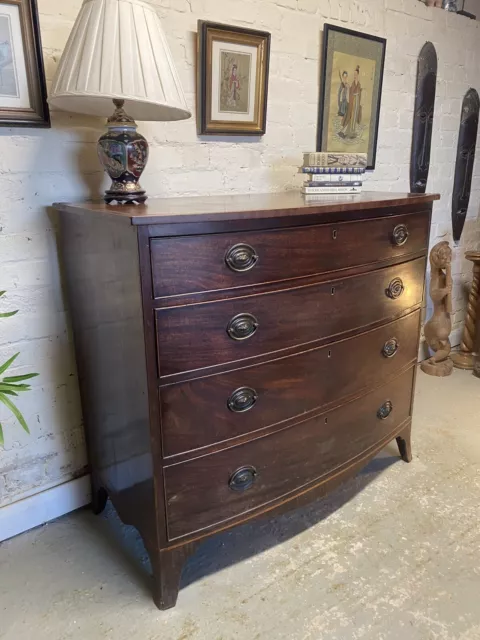 Antique Georgian Bow Fronted Chest Of Drawers Mahogany Brass Handles Bedroom Sto