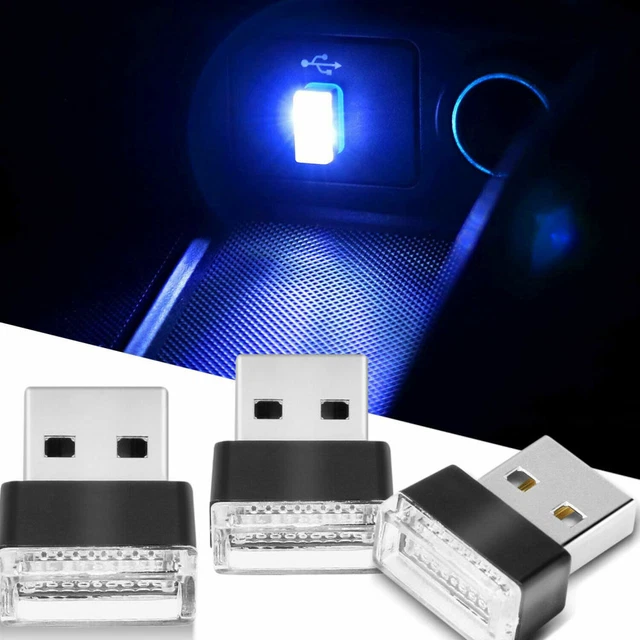 3x Mini Blue LED USB Car Interior Light Neon Atmosphere Ambient Lamp Accessories