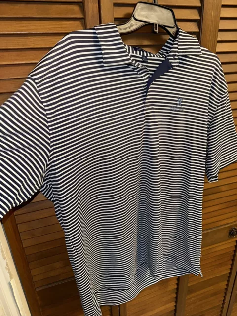 PETER MILLAR Summer Comfort Polo Shirt Lake Nona Country Club Blue Striped XL