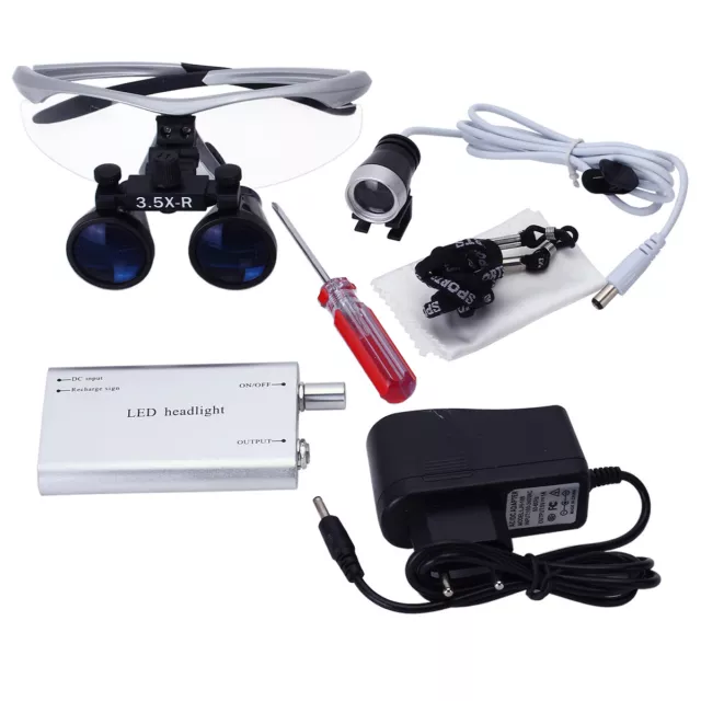 Dental Medical Magnifier Binocular Loupes 3.5X Portable LED Head Light Lamp