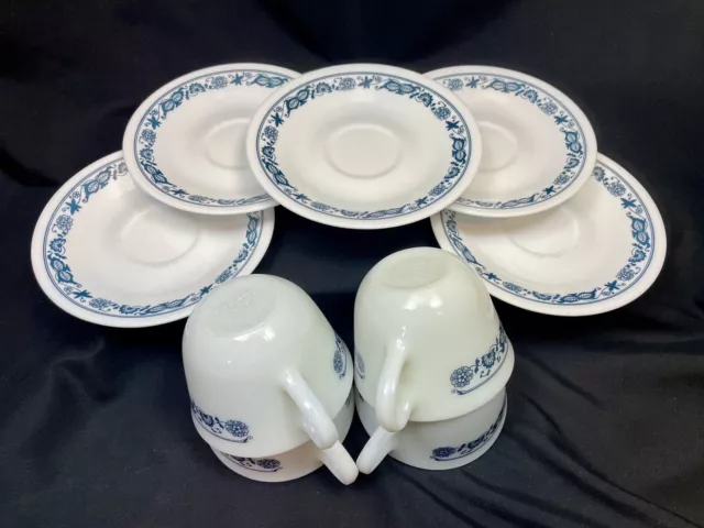 4 Pyrex Old Town Blue Onion Coffee Tea Cup Mugs Rounded 6 Plates Corning Corelle 2