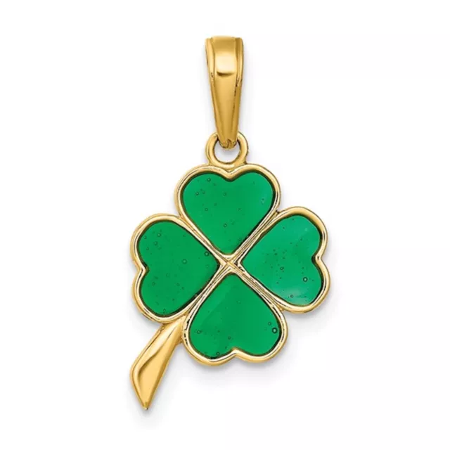 14K Solid Gold 4 Leaf Clover Enameled 20mmx 10mm Charm Pendant- 14K4098