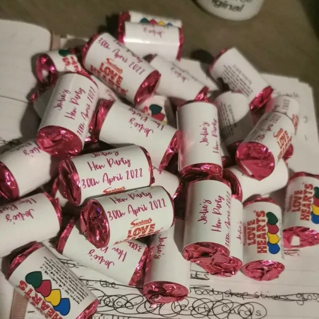 Personalised Love Heart Sweets x100 - Wedding, Hen party, birthday