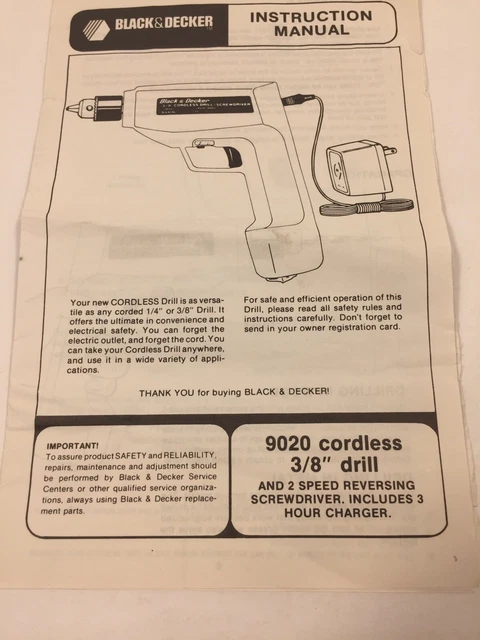 Instrucción de taladro inalámbrico 3/8 1987 manual del propietario negro y decker