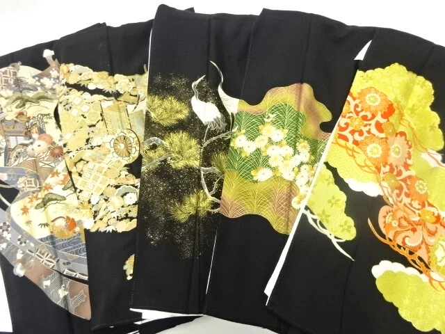 35991# Japanese Kimono / Antique Tomesode / Set Of 5