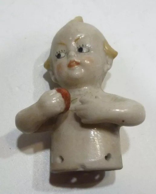 Demi-Figurine Ancienne en Porcelaine Bébé Enfant Half-Doll #3