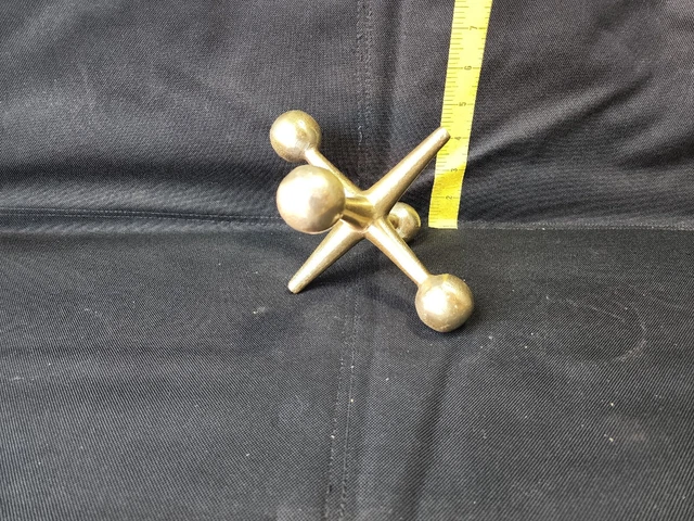 Antique Cast Yellow Brass Jack Toy Paperwieght Door Stop Shelf Decor
