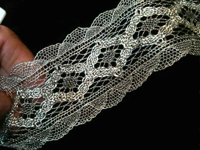 vintage metallic lace 1 3/4" scallop edge diamond pattern 1yd made in France