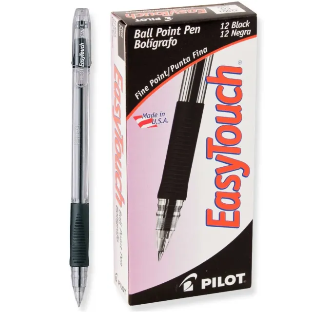 32001 Pilot EasyTouch Ballpoint Stick Pen, Fine Point, Black Ink, Pack of 12