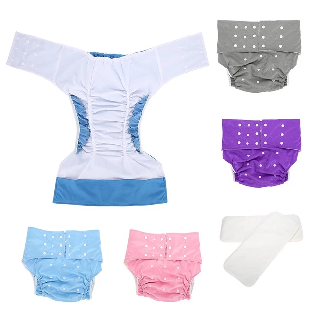 Washable Adult Pocket Nappy Cover Adjustable Reusable Diaper Cloth Dark Blue