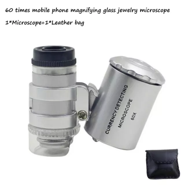Microscope de poche zoom 60 x avec lumière DEL pour authentification bijoux et 2