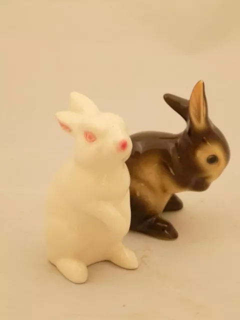 Vintage Goebel White Bunny Rabbit Figurine W. GERMANY & brown bunny-reglued