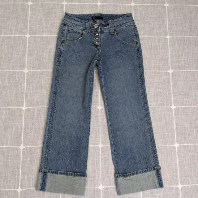 Inc Jeans Womens Size 2 (26x26) Blue Light Wash Cropped Vintage 90s Rhinestones