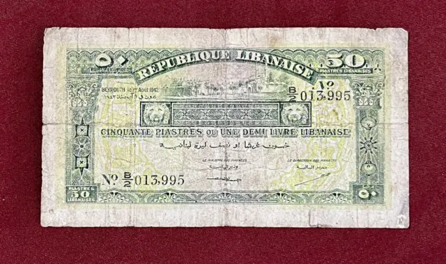 1942 Lebanon 50 Piastres P.37 Banknote